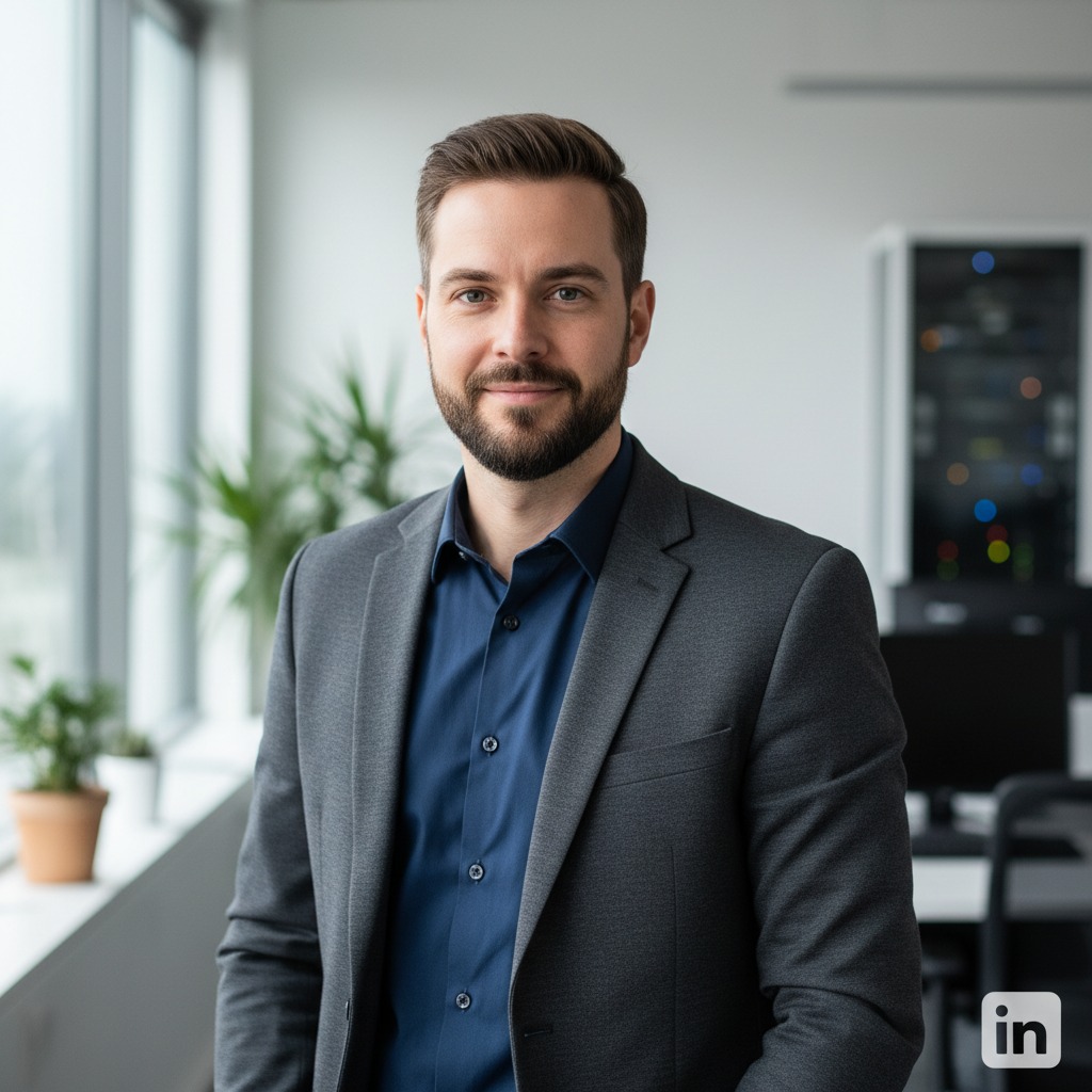 Hombre con aspecto profecion de ingeniero de ti pero casual con foto de linkedin
